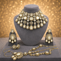 Noor Mahal Kundan Bridal Set with Mathapati, Nath, Sahare Earrings & 2 Rings – Ivory & Gold Luxury Wedding Jewelry