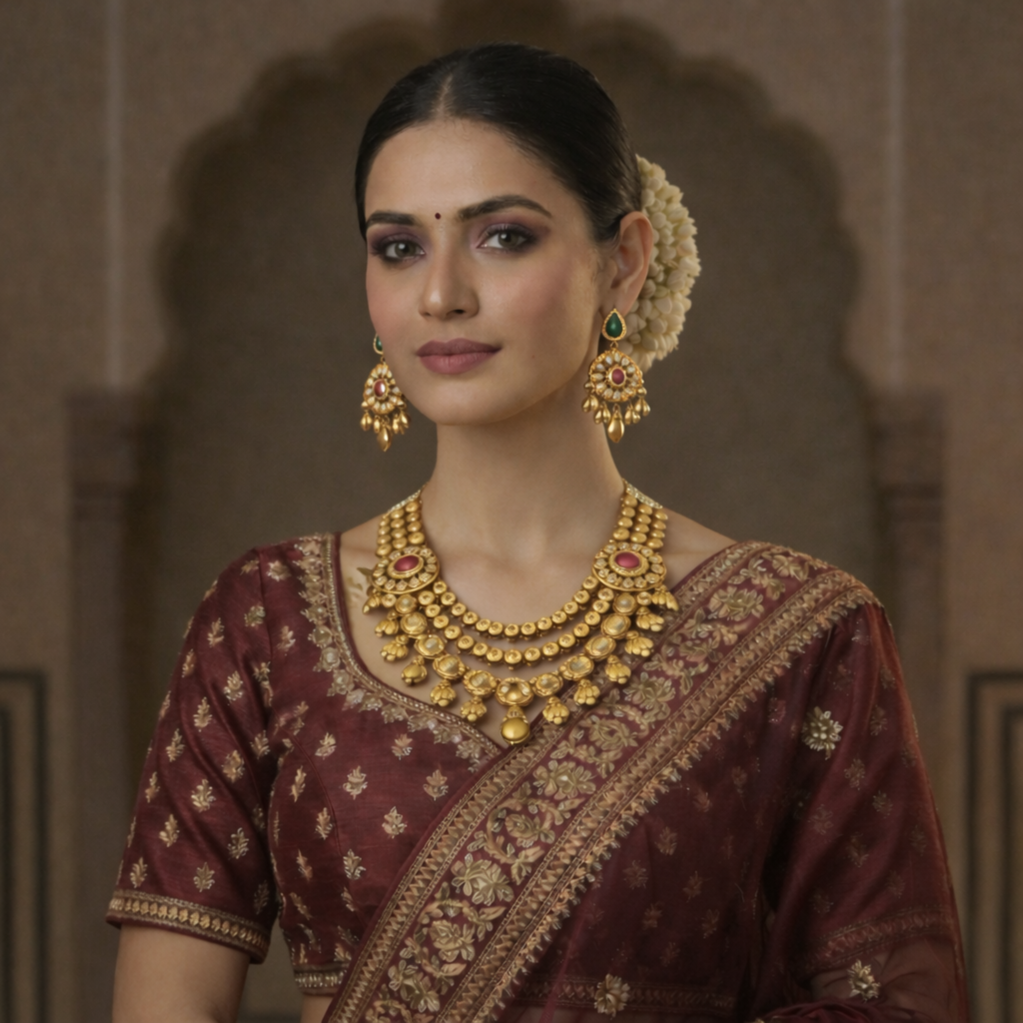 Royal Multi-Layered Kundan Necklace Set with Pearl Ghungroo Detailing