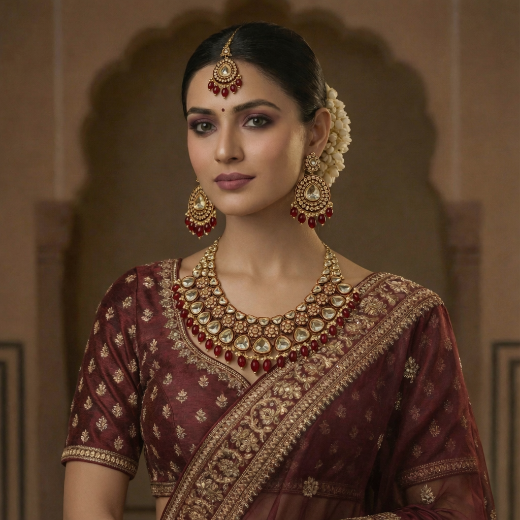 Imperial Maroon Kundan Bridal Jewelry Set