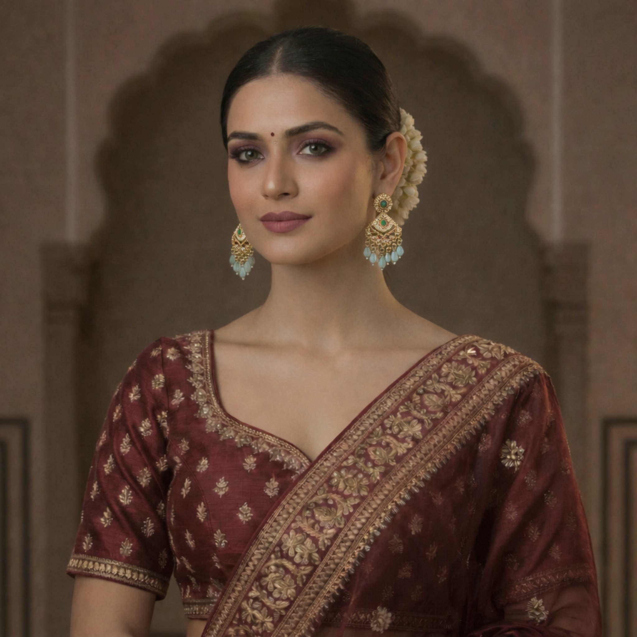 Teal Blue & Lavender Chandbali Earrings with Pearl Accents