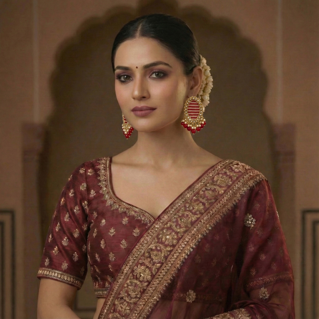 Magenta Pink Kundan Jhumka Drop Earrings with Pearl Tassels