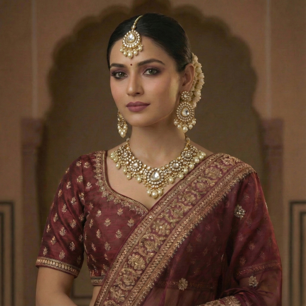 Royal Emerald Meenakari & Kundan Necklace Set