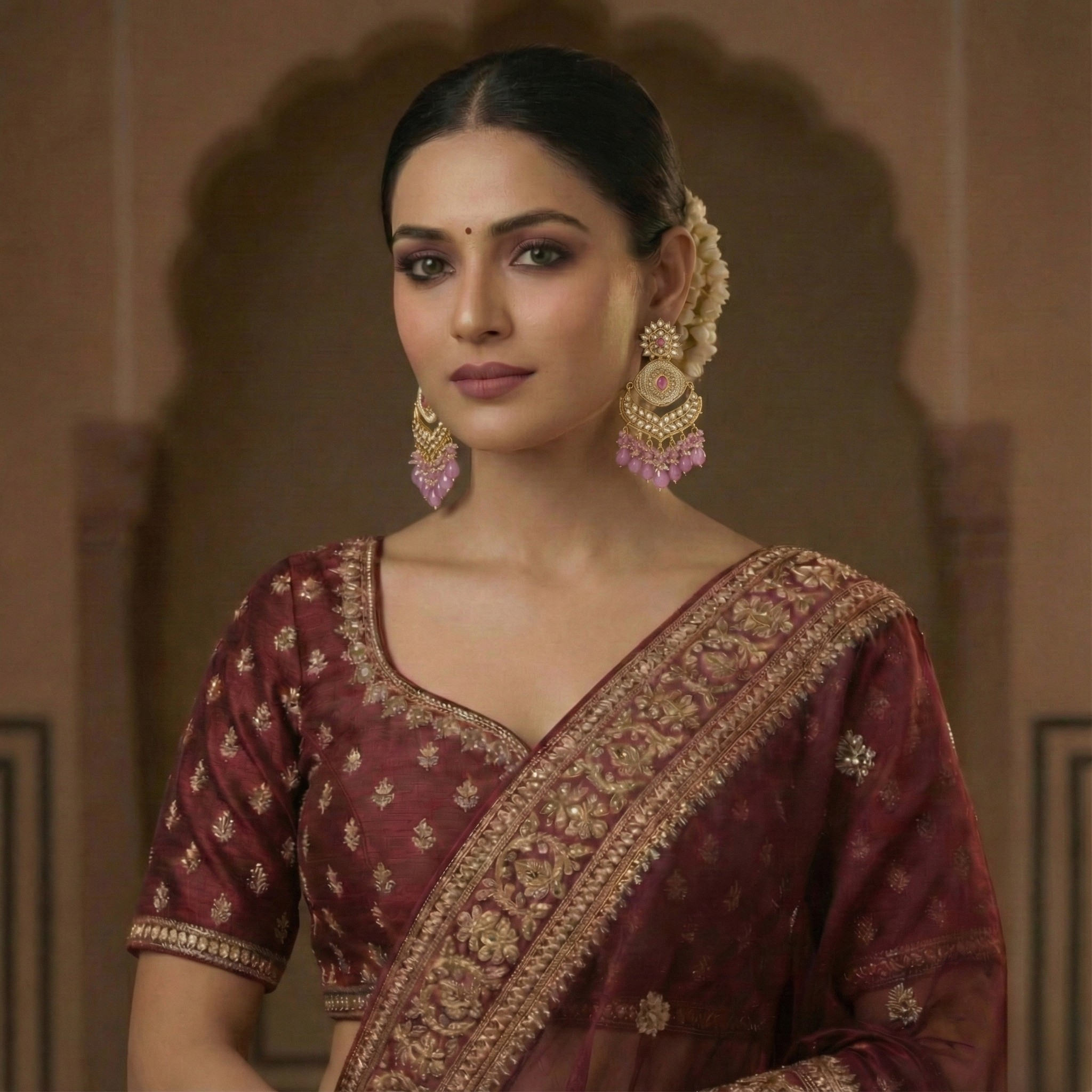 Teal Blue & Lavender Chandbali Earrings with Pearl Accents