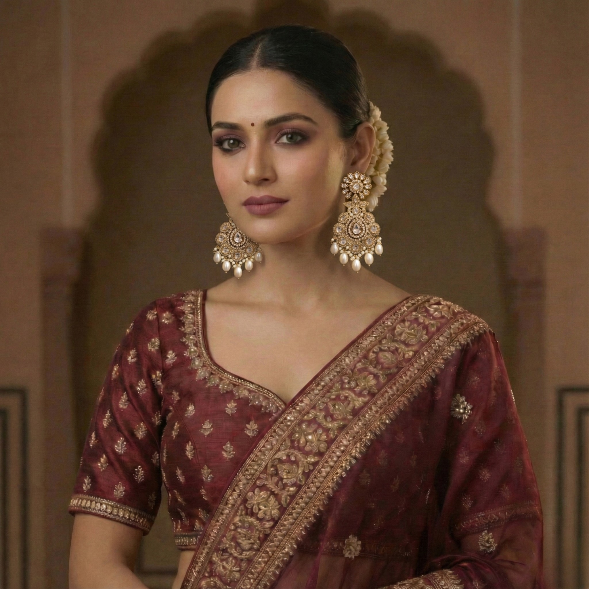 Multicolor Kundan Chandelier Jhumka–Chandbali Fusion Earrings