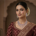 Pink Stone & American Diamond Statement Necklace and Chandelier Earring Set