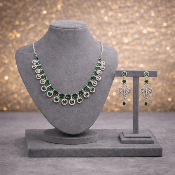 Emerald Green & Crystal Art Deco Inspired Necklace and Earring Set