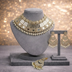 Mirror & Kundan Regal Choker Set with Chandbali Earrings and Maang Tikka