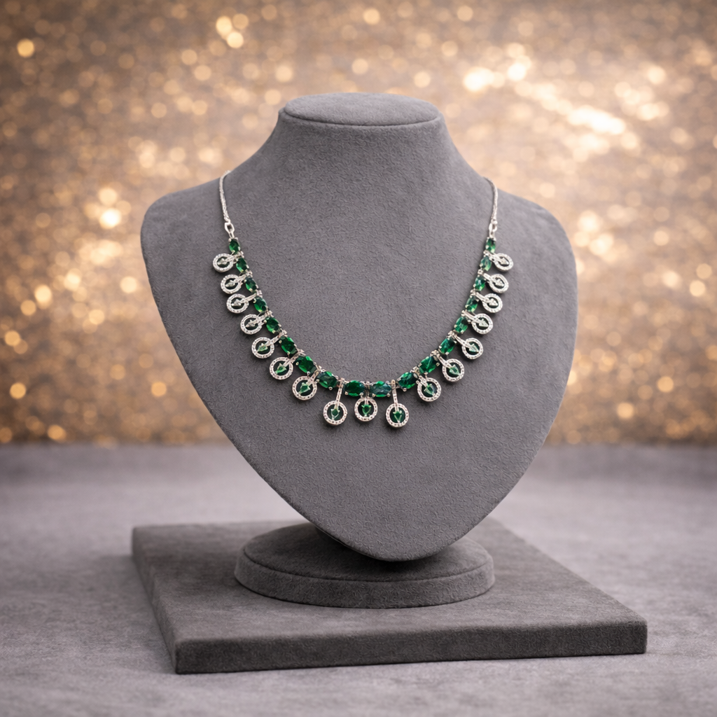 Emerald Green & Crystal Art Deco Inspired Necklace and Earring Set