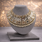 Mirror & Kundan Regal Choker Set with Chandbali Earrings and Maang Tikka