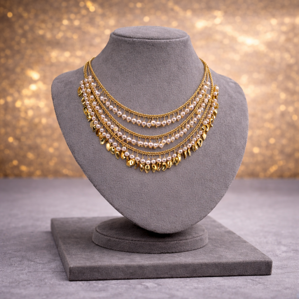 White Pearl & Gold-Toned Panchlada Bridal Jewelry Set