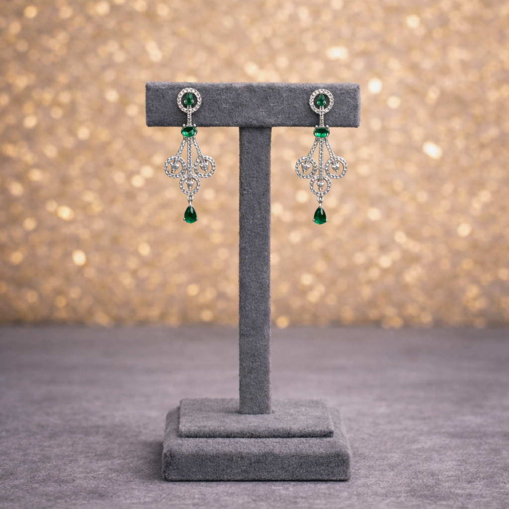 Emerald Green & Crystal Art Deco Inspired Necklace and Earring Set