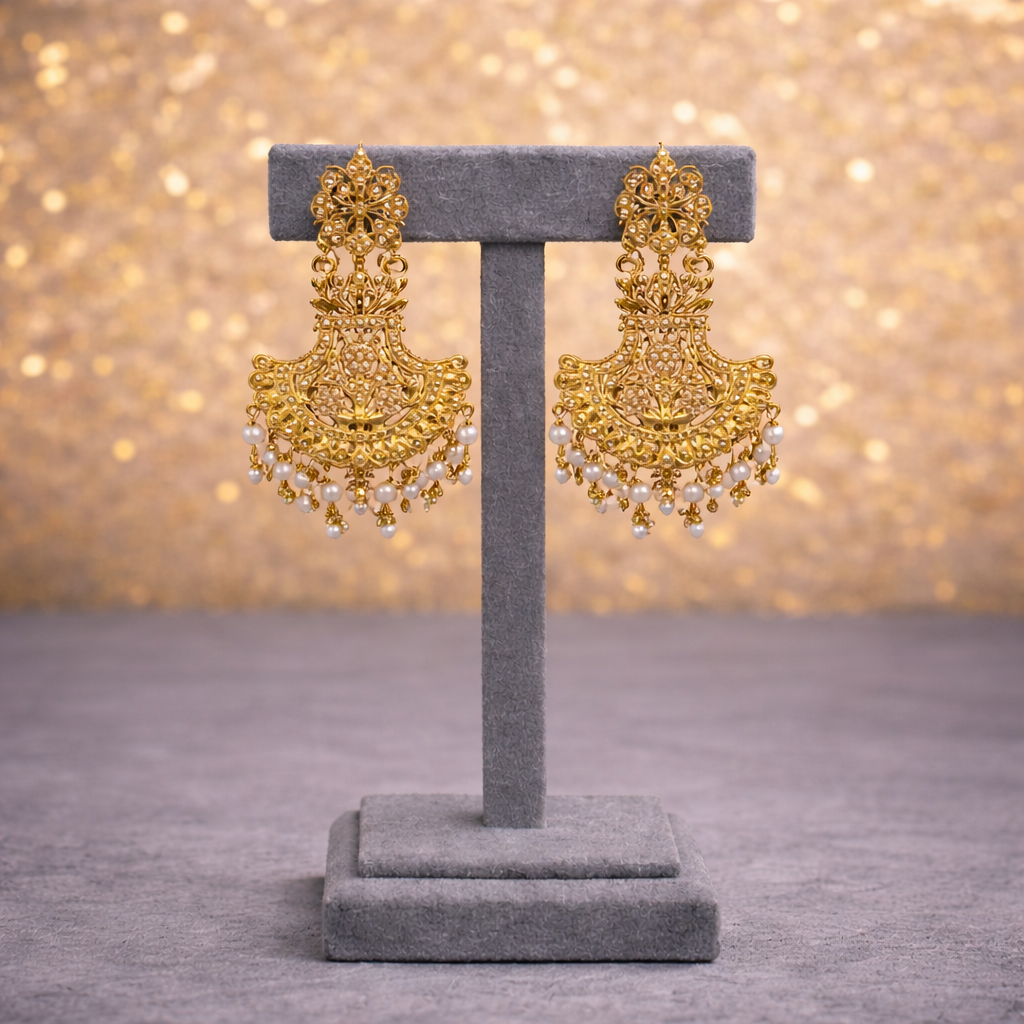 Gold-Toned Pearl Filigree Choker Set with Chandbali Earrings & Maang Tikka