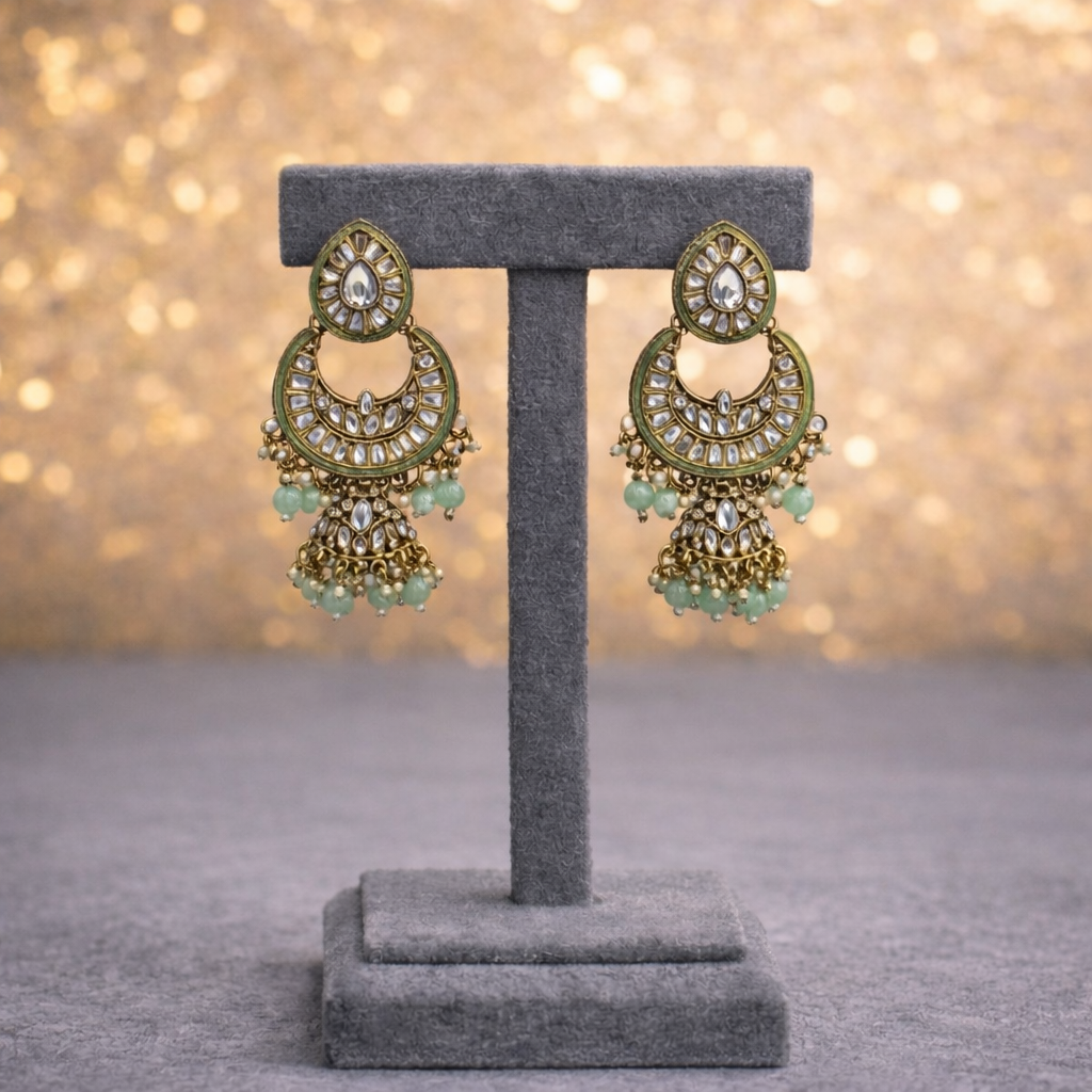 Sage Green Meenakari & Kundan Polki Choker Set with Jhumka Earrings