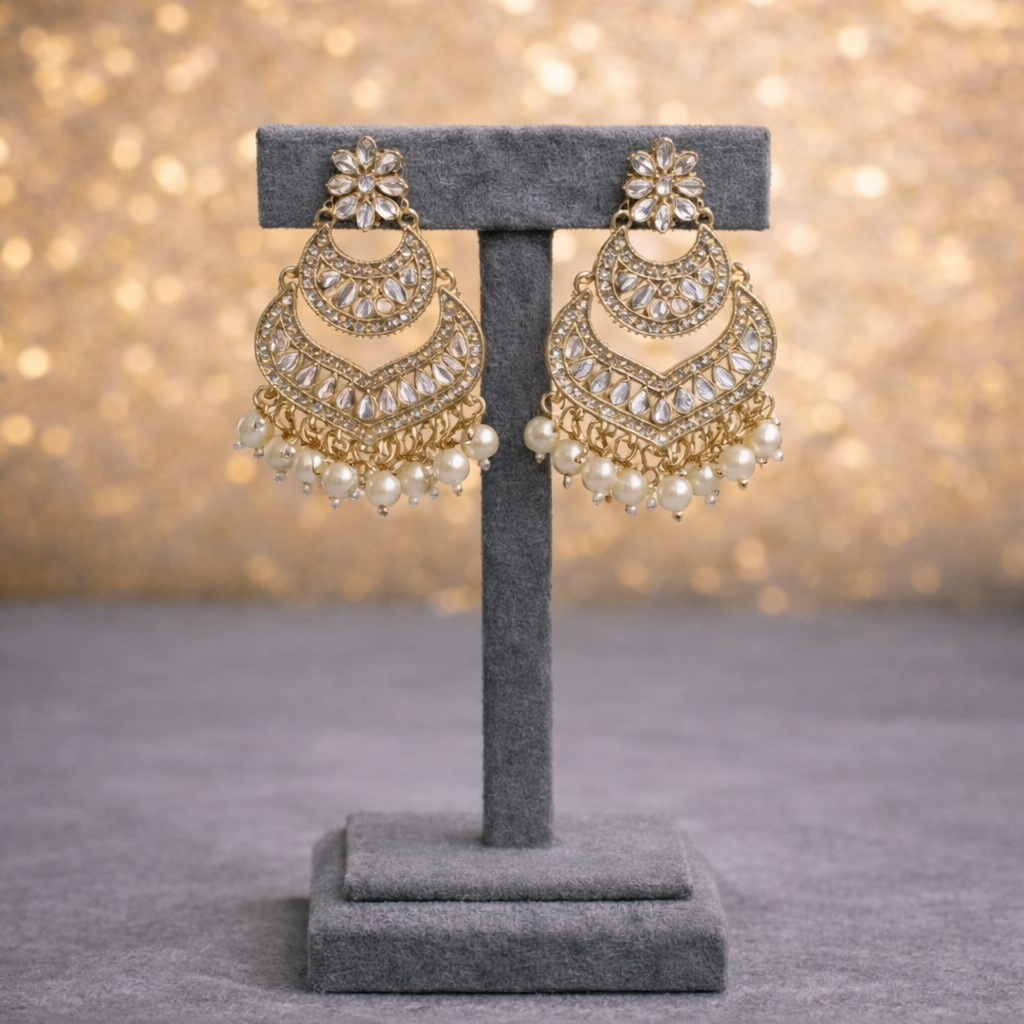 Mirror & Kundan Regal Choker Set with Chandbali Earrings and Maang Tikka