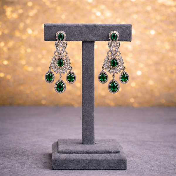 Crystal & Rose-Pink / Green Stone Statement Necklace and Earring Set