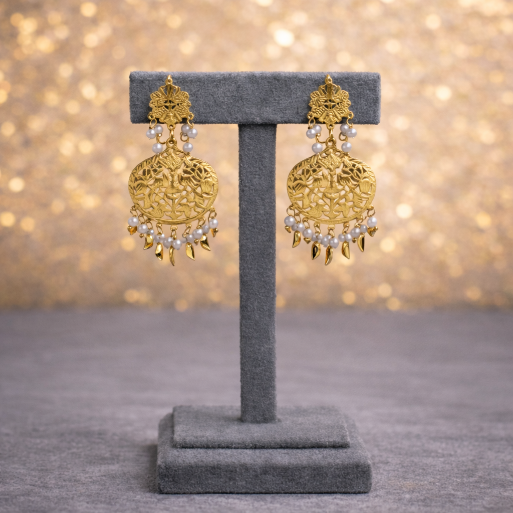 White Pearl & Gold-Toned Panchlada Bridal Jewelry Set