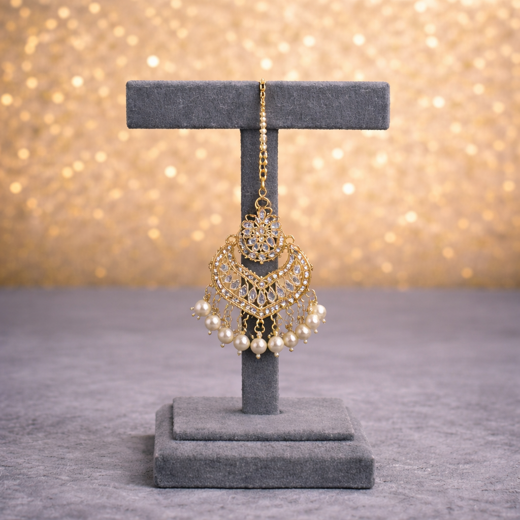 Mirror & Kundan Regal Choker Set with Chandbali Earrings and Maang Tikka