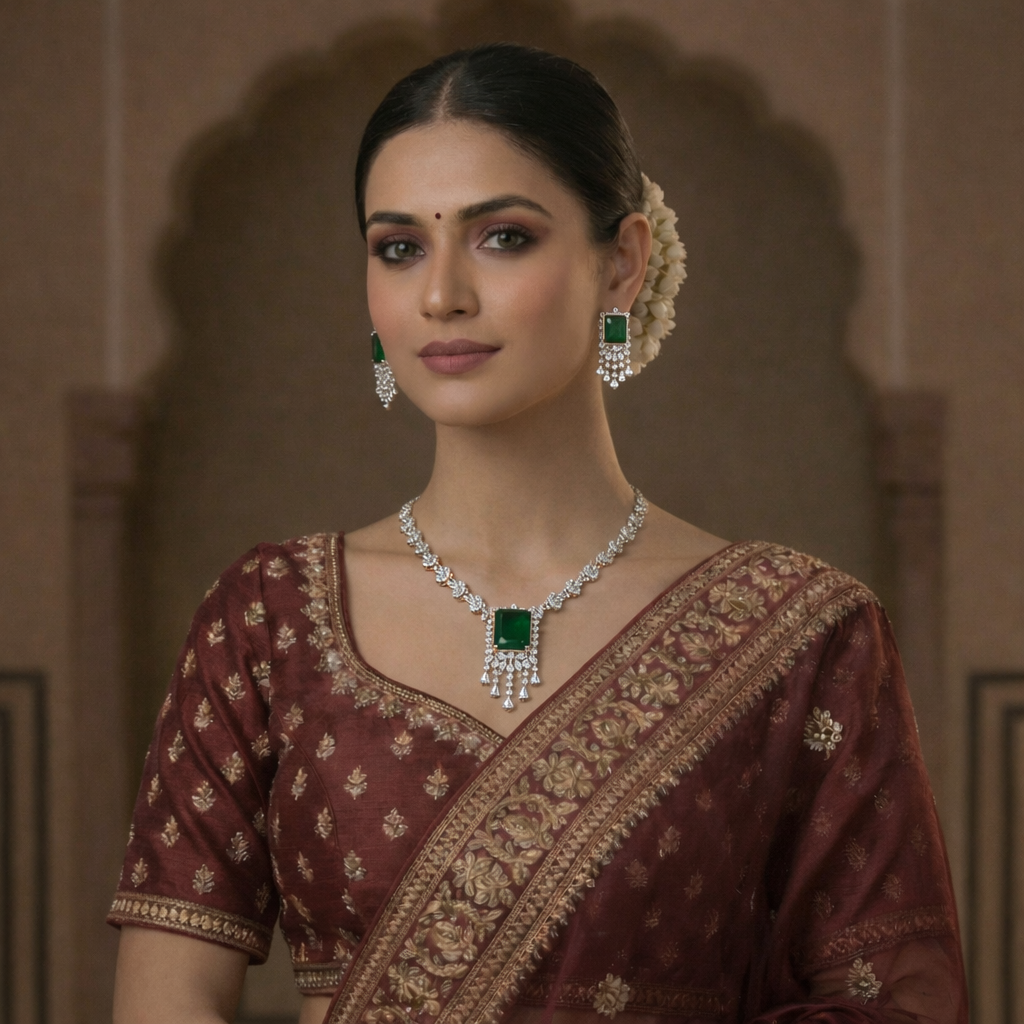 American diamond necklace set with earrings