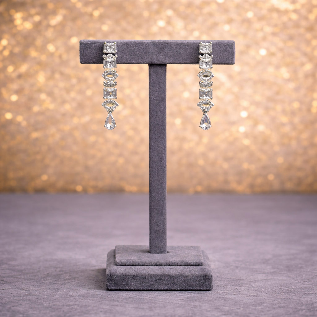 Emerald-Cut Crystal Silver Necklace & Earring Set
