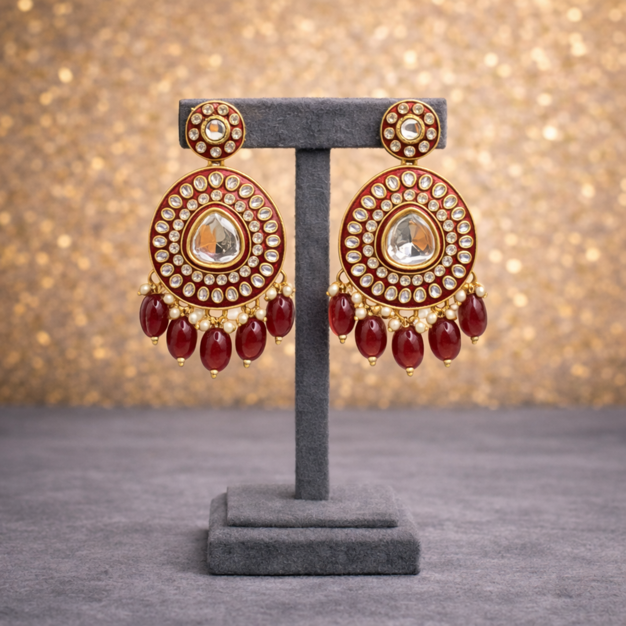 Imperial Maroon Kundan Bridal Jewelry Set