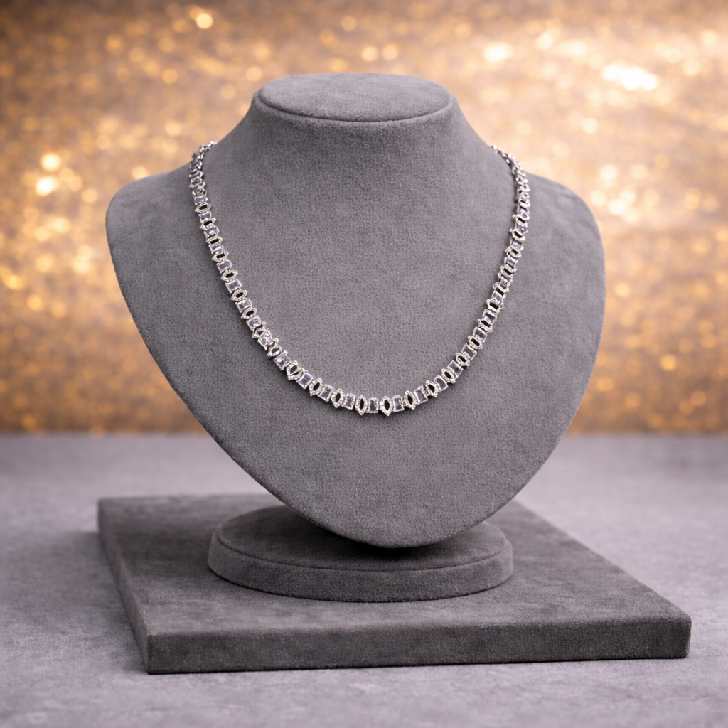 Emerald-Cut Crystal Silver Necklace & Earring Set