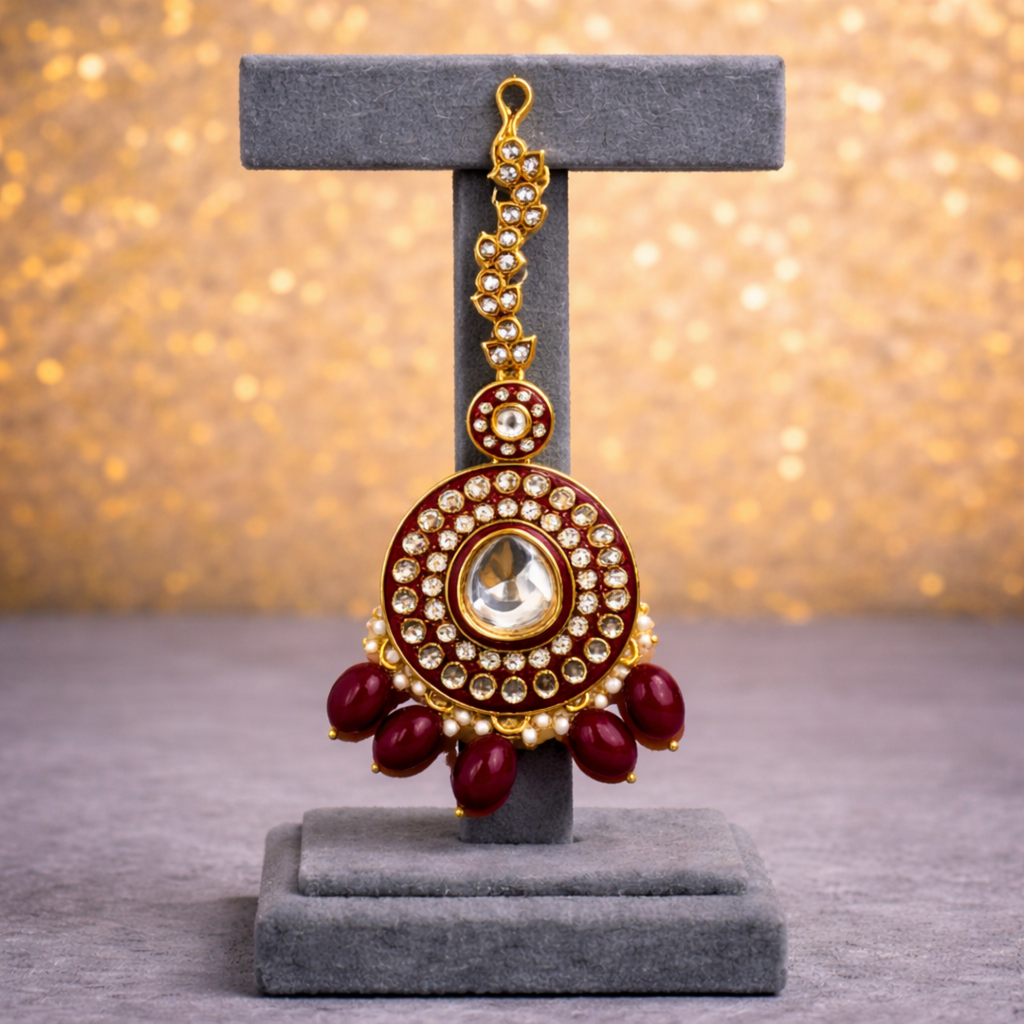 Imperial Maroon Kundan Bridal Jewelry Set