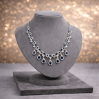 Sapphire Blue Pavé Necklace & Drop Earring Set