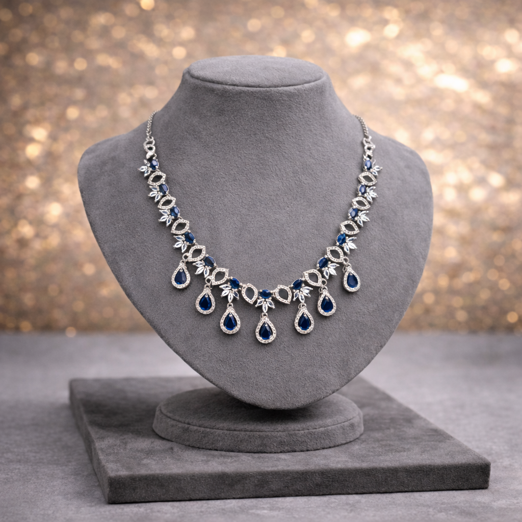 Sapphire Blue Pavé Necklace & Drop Earring Set