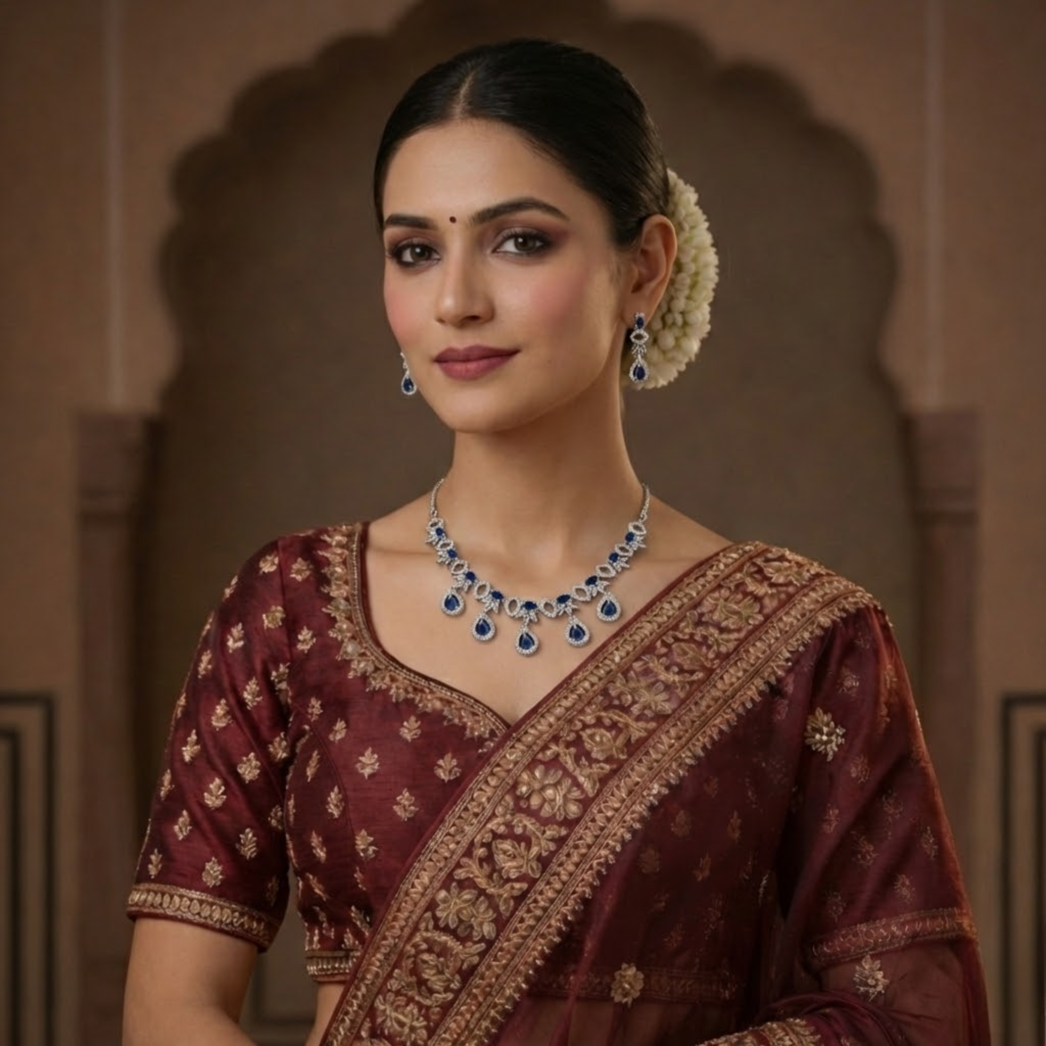 Sapphire Blue Pavé Necklace & Drop Earring Set