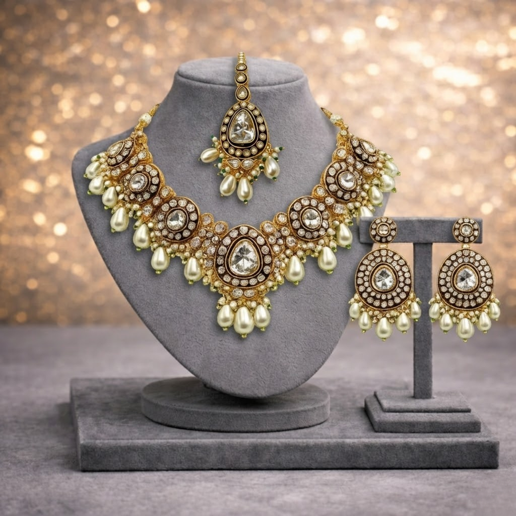 Royal Emerald Meenakari & Kundan Necklace Set