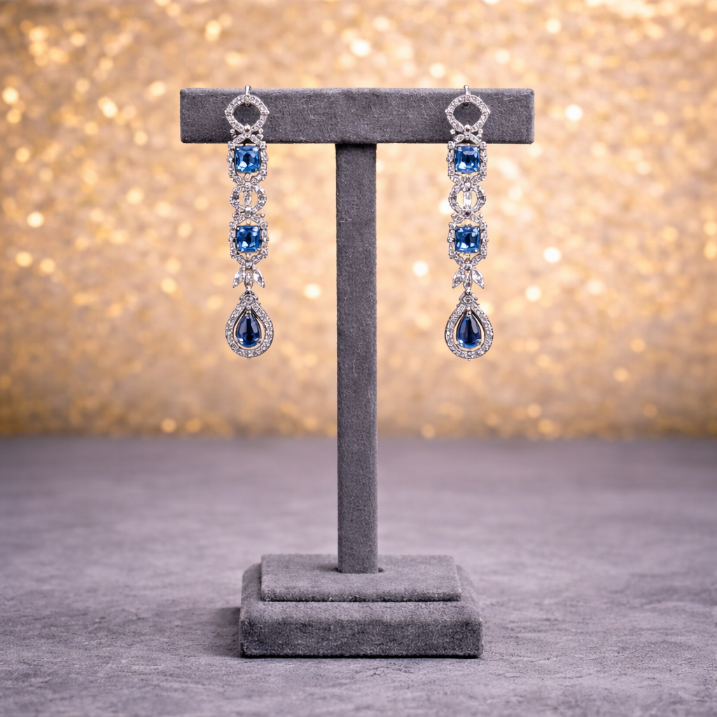 Sapphire Blue Pavé Necklace & Drop Earring Set
