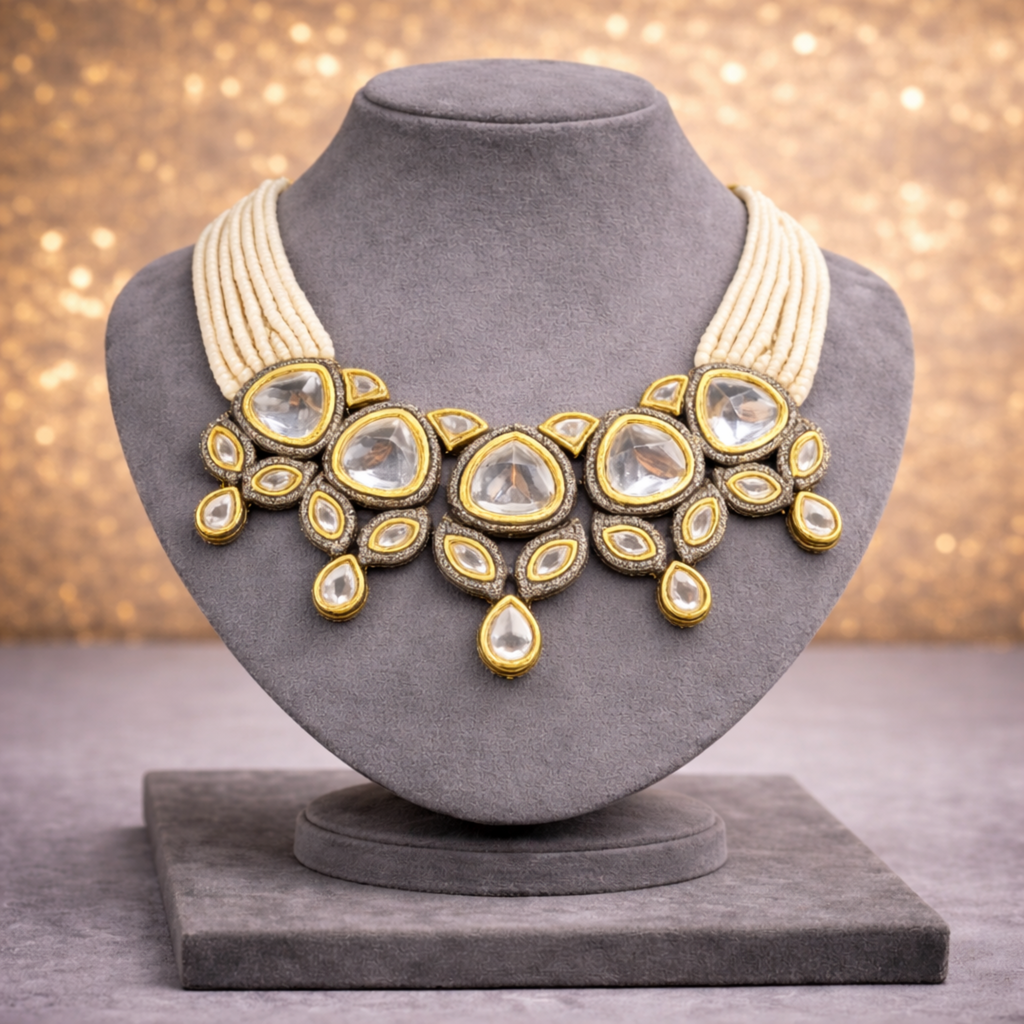 Victorian Polki Pearl Multi-Strand Bridal Necklace Set