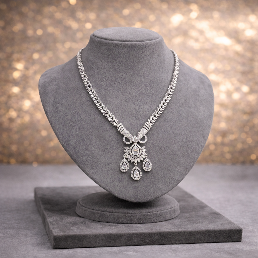 Empress Silver Chandelier Necklace & Earring Set