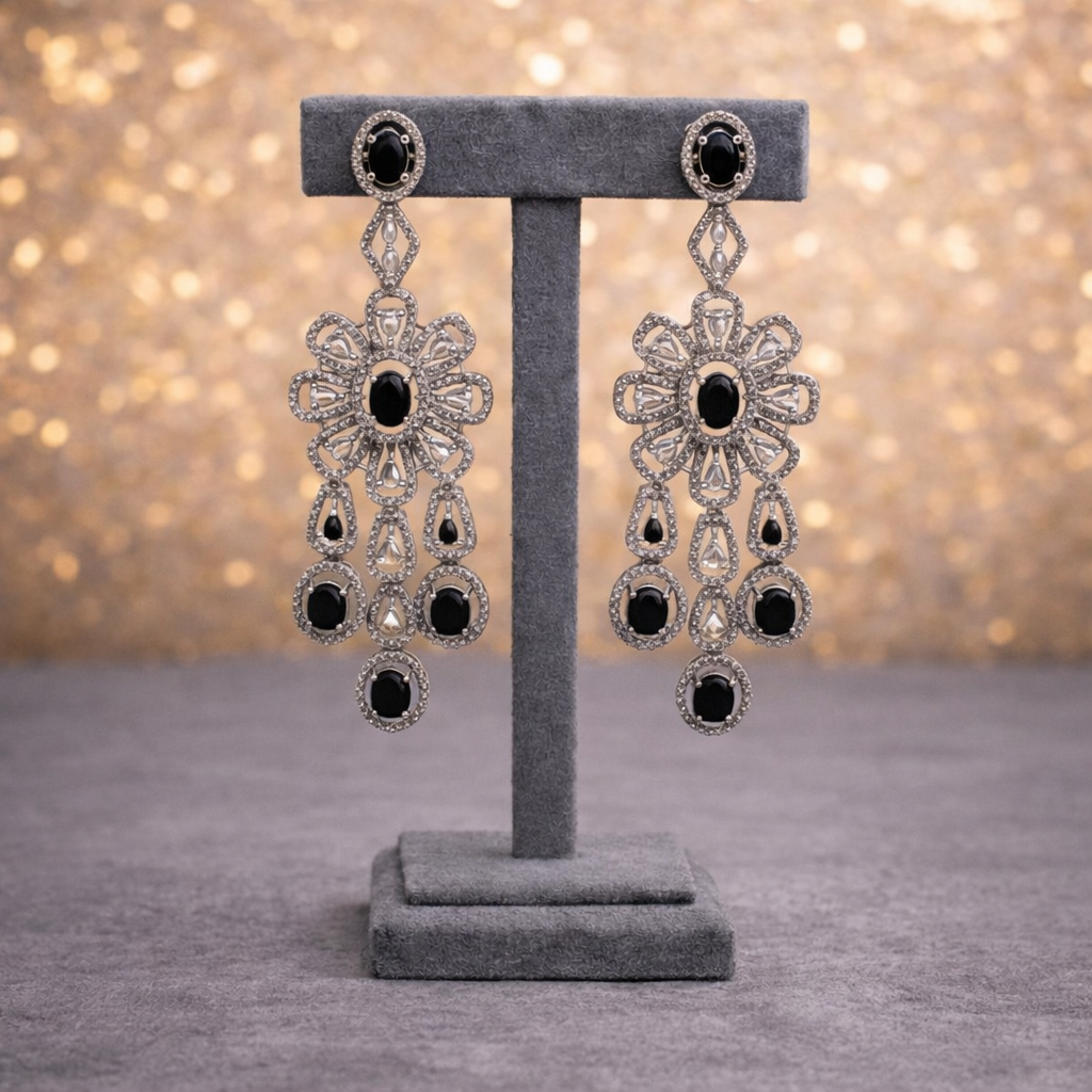 Victorian Onyx Pavé Bridal Jewelry Set with Maang Tikka