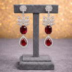Ruby & Cubic Zirconia Floral Silver-Tone Statement Necklace Set