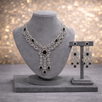 Victorian Onyx Pavé Bridal Jewelry Set with Maang Tikka
