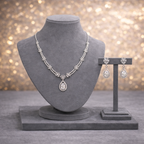 Rhodium Floral CZ Necklace & Drop Earring Set