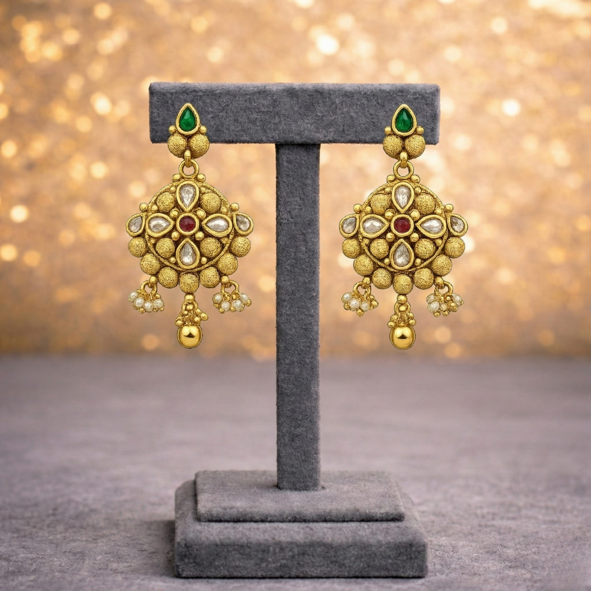 Royal Multi-Layered Kundan Necklace Set with Pearl Ghungroo Detailing