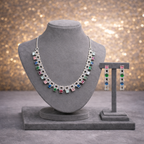 Multicolor Gemstone CZ Geometric Necklace & Earring Set