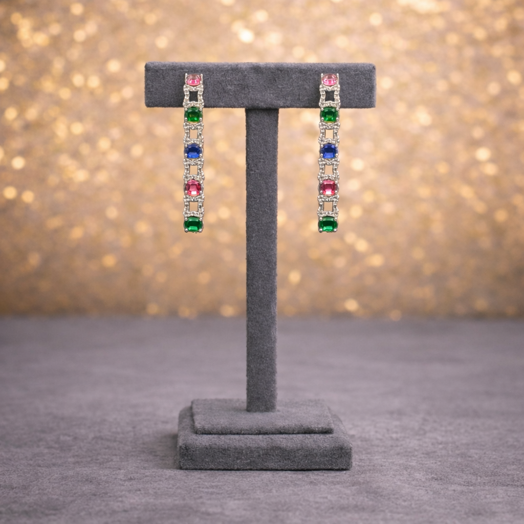 Multicolor Gemstone CZ Geometric Necklace & Earring Set