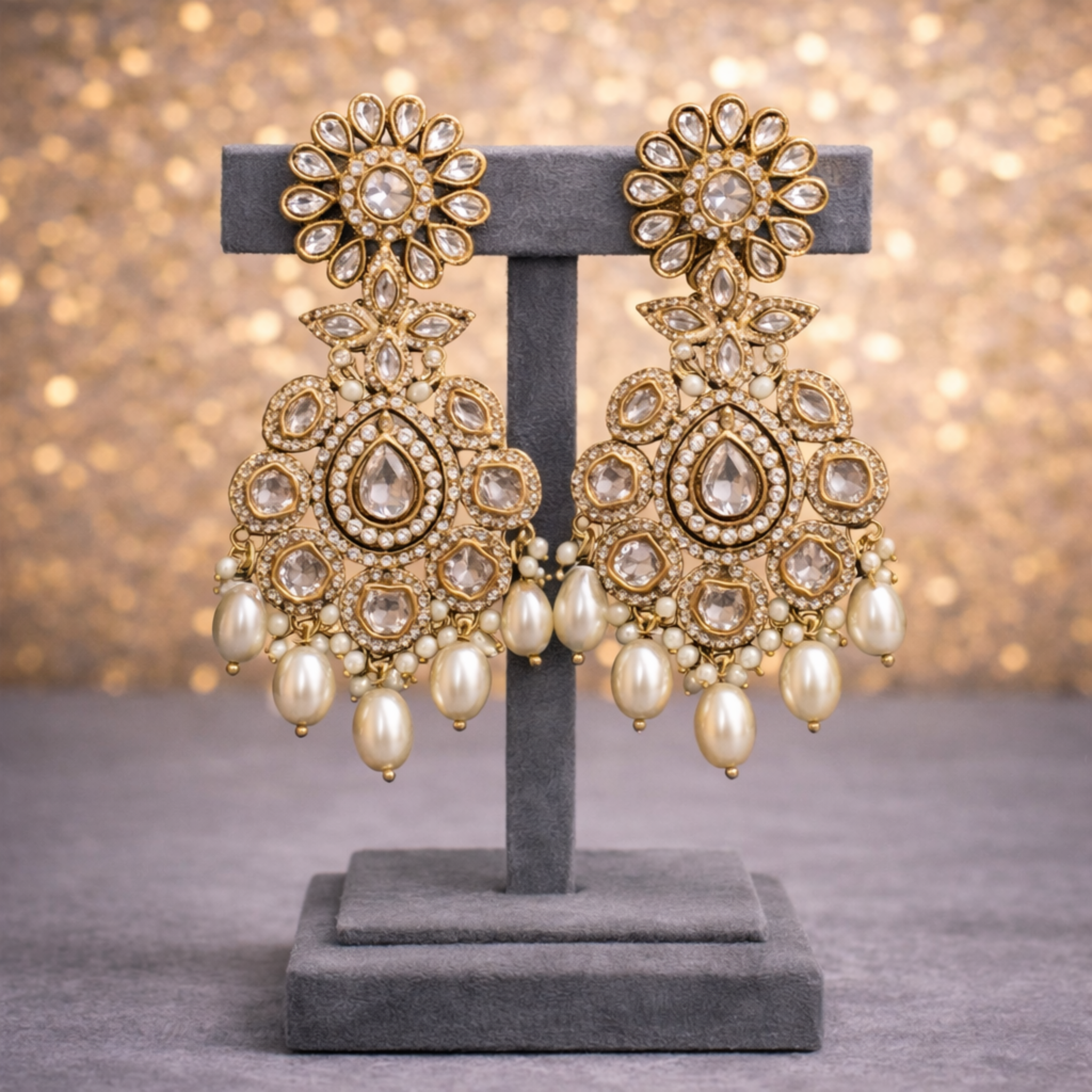 Multicolor Kundan Chandelier Jhumka–Chandbali Fusion Earrings