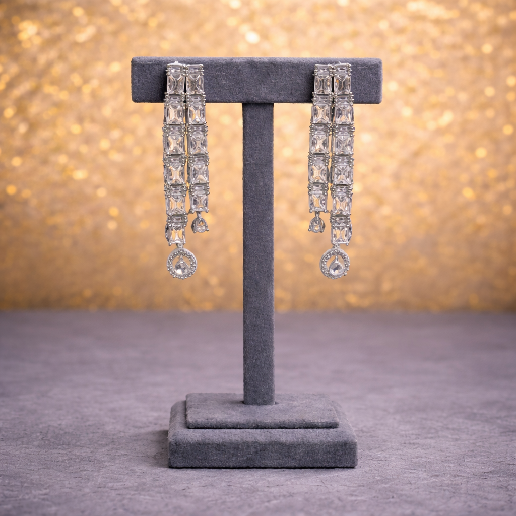 Triple-Layer Baguette Crystal Necklace & Drop Earring Set