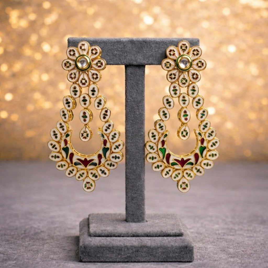 Classic Kundan Chandbali Earrings in Antique Gold Finish