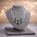 Emerald Blossom Silver Two-Tier Necklace & Drop Earring Set