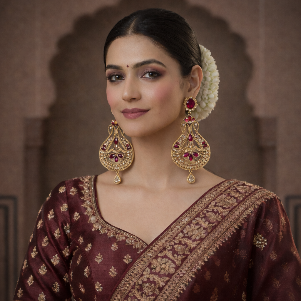 Imperial Ruby & Gold Filigree Chandelier Earrings