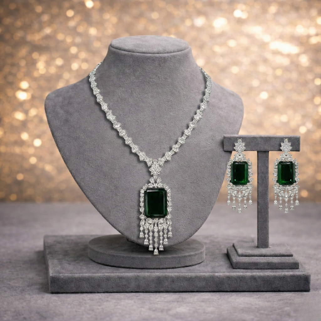 American diamond necklace set with earrings