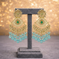 Teal Blue & Lavender Chandbali Earrings with Pearl Accents