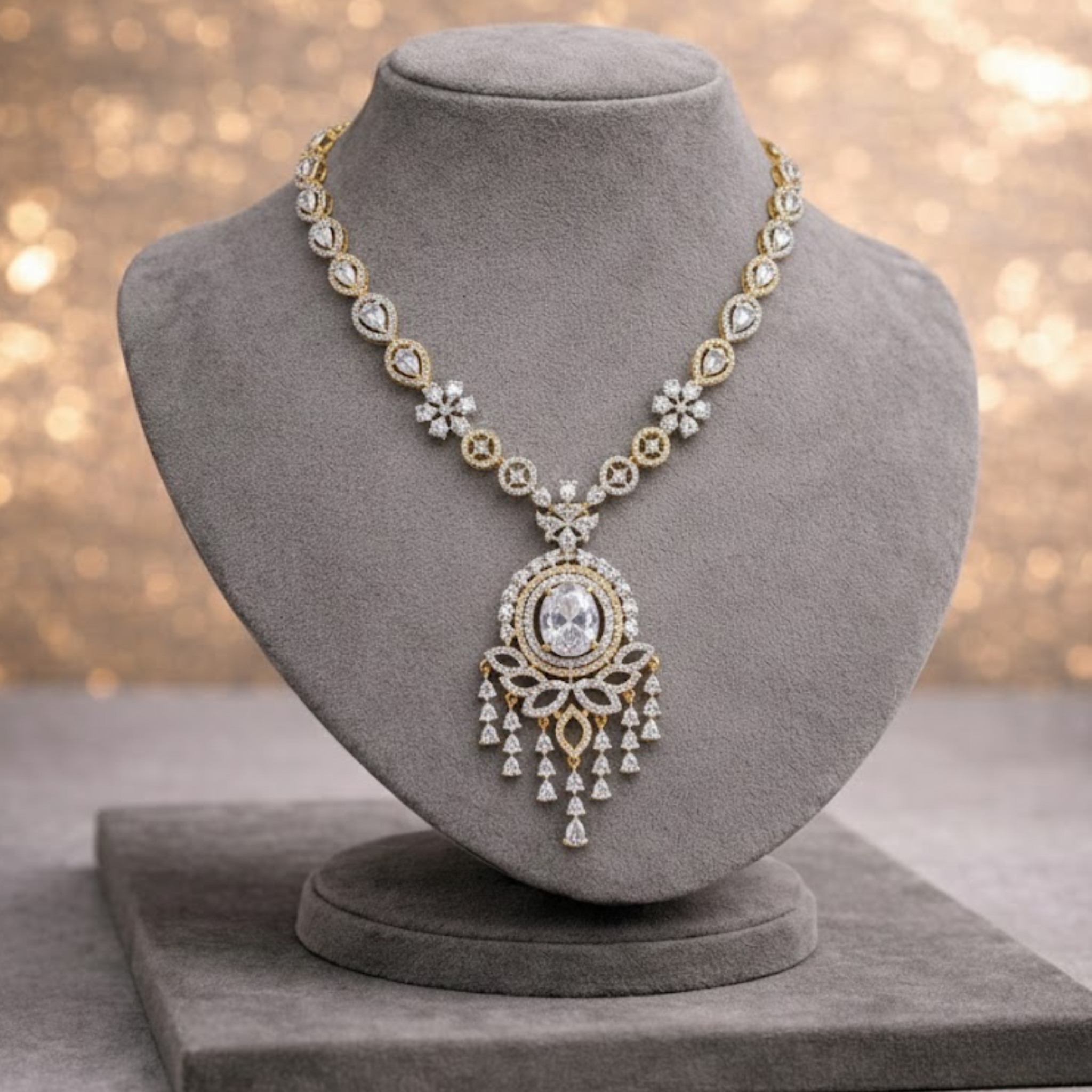 Royal Two-Tone CZ Bridal Jewelry Set with Maang Tikka