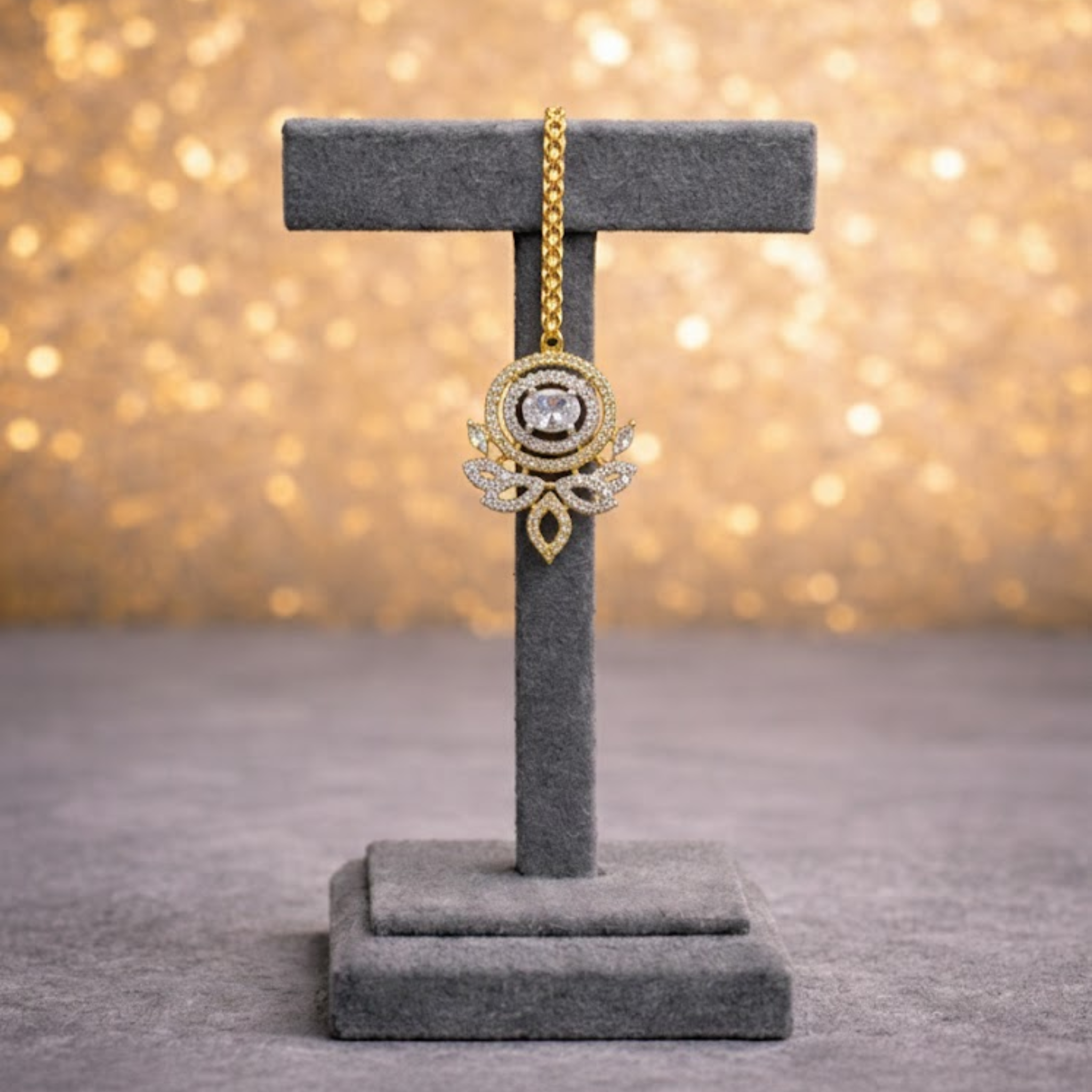 Royal Two-Tone CZ Bridal Jewelry Set with Maang Tikka