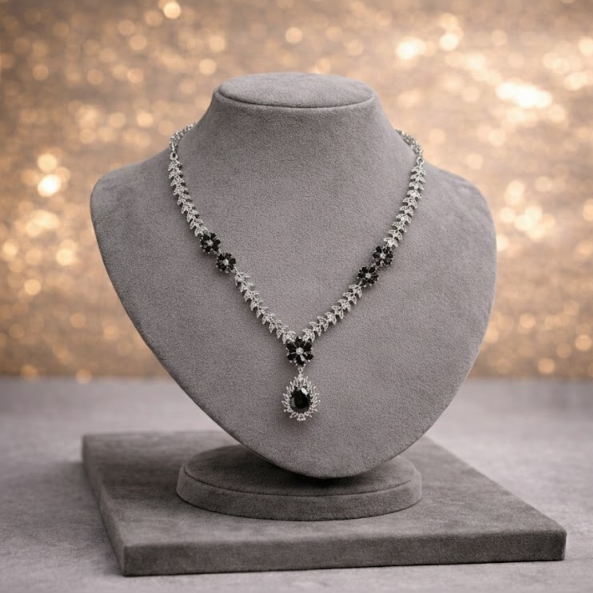 Leaf Motif Crystal Necklace & Earring Set